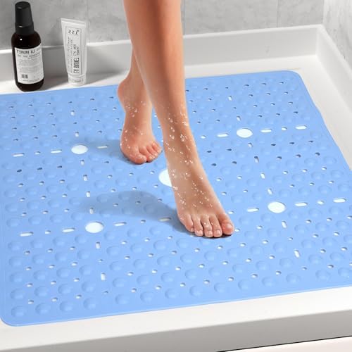 Large Square Shower Mat Tub Bath Mat Non Slip Light Blue 27"x27" - Image 2