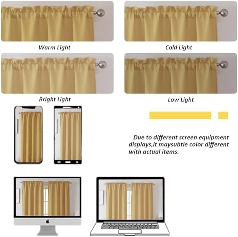 Chyhomenyc Gold Valance for Windows, Light Filtering Faux Linen Solid Short - Image 6