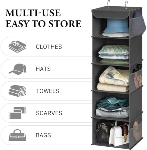 Simple Houseware 5 Shelf Hanging Closet Organizer, Dark Gray - Image 5