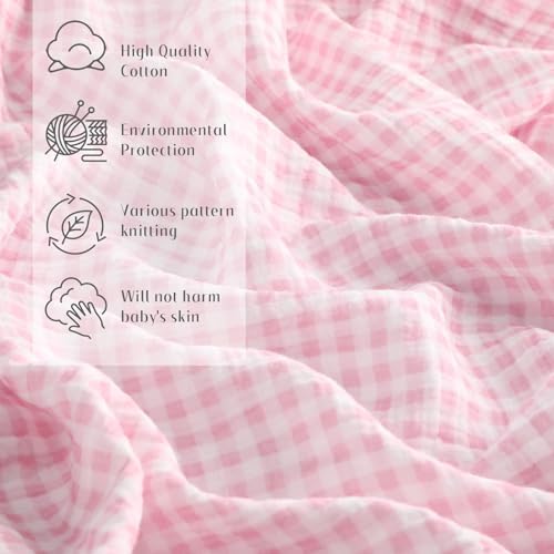 Breling 2 Pcs Muslin Pink and Pink Gingham Crib Sheets - Image 4