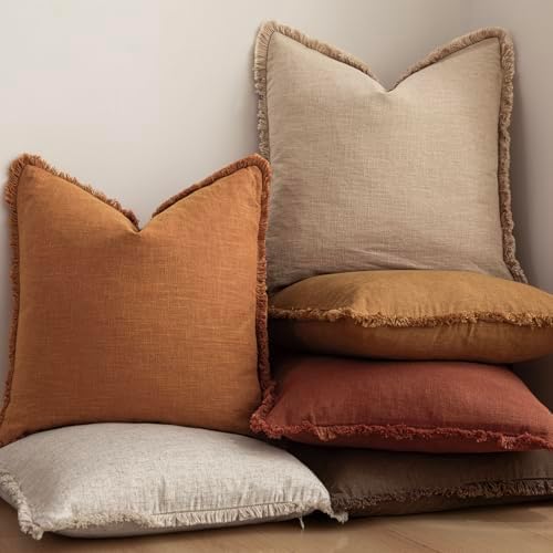 Foindtower Decorative Linen Fringe Lumbar Throw Pillow Covers Cozy Boho - Image 6