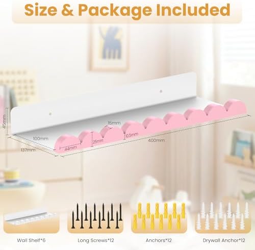 6-Pack Nursery Book Shelves, Scalloped Floating Shelves - Image 6