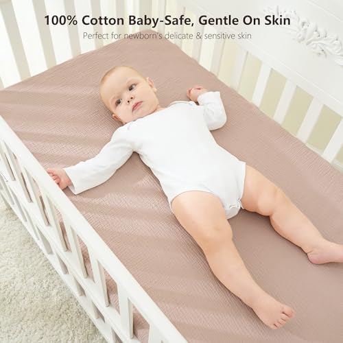 Bearmoss Muslin Crib Sheets 100% Cotton Baby Crib Sheets Fitted - Image 2