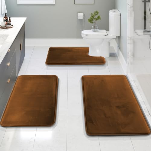 Clara Clark 3 Piece Bathroom Rugs Bath Mat Set, Velvet Memory Foam Bath Mats - Image 2