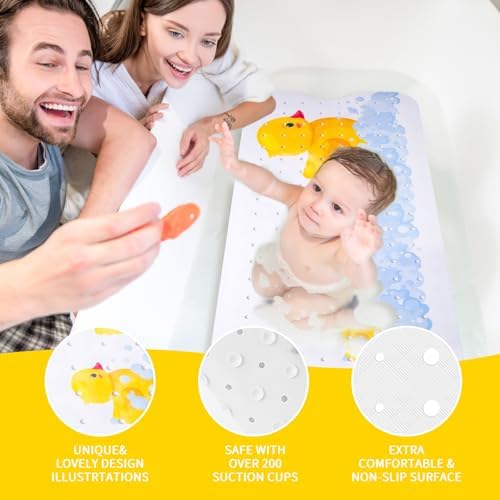 PRATIQUE Kids Bath Mat for Tub Non Slip，40 X 16 Inch Extra Long Kids Bathtub - Image 4