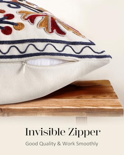 Embroidered Throw Pillow Cover, 18x18 Inch, Fall Floral - Image 3
