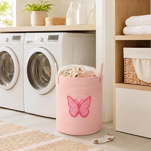LemonRoad Butterfly Laundry Hamper Large Cotton Rope Storage Basket - Image 2