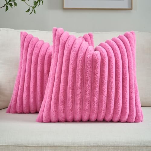 FUTEI Pack of 2 Faux Fur Throw Pillow Covers 16x16 Inch, Hot Pink by FUTEI