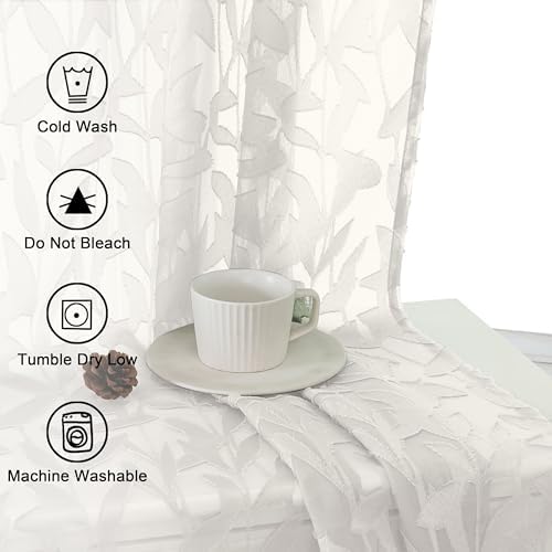 Lecloud Leia Ivory Sheer Curtains 120 Inches Long 2 Panels, Jacquard Textured - Image 4