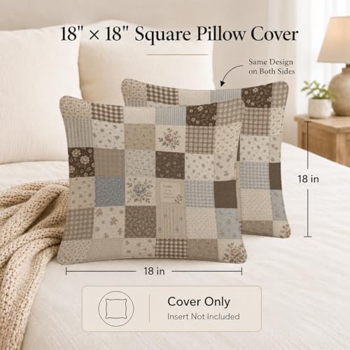 Neutral Farmhouse Floral Patchwork Throw Pillow Cover 18x18 - Image 6
