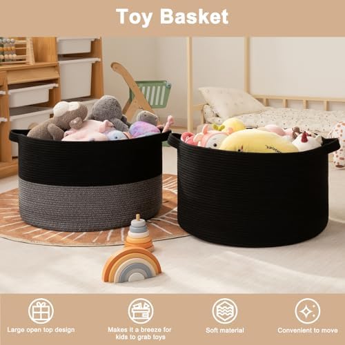 OIAHOMY 115L Extra Large Blanket Basket Living Room Laundry Basket Black - Image 3