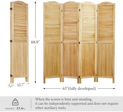 Room Dividers, 5.75Ft Individual Privacy Screens Foldable Wooden Louver & MDF - Image 5