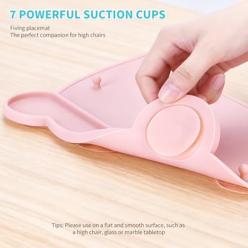 2 Pack Baby Silicone Mat，with Suction Base and 8 Stretchable Straps, Bear Food - Image 5