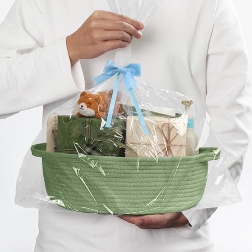 MEGASKET Green Woven Basket, Cute Cotton Rope Cat Dog Toy Bin Box, Small Woven - Image 3