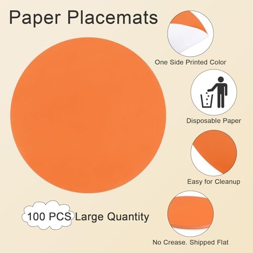 SHACOS 100 PCS Round Paper Placemats 13 inch Disposable Fall Place Mats - Image 2