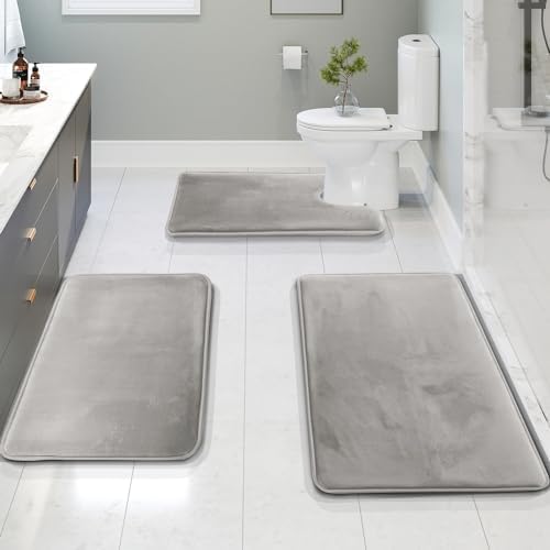 Clara Clark 3 Piece Bathroom Rugs Bath Mat Set, Velvet Memory Foam Bath Mats by ClaraClark