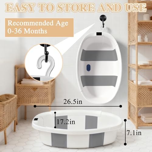 Baby Bathtub, Baby Tub with Thermometer & Soft Cushion, Collapsible Baby - Image 6