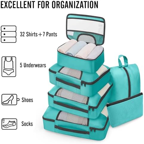 Veken 8 Set Packing Cubes for Travel Essentials, Suitcase Organizer Bags in 4 - Image 5