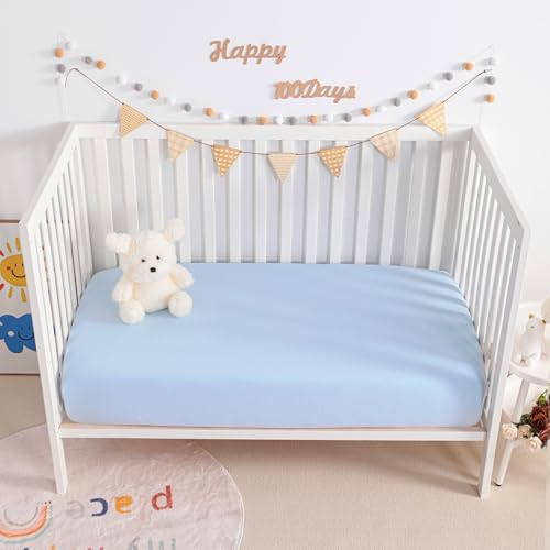 NTBAY Mini Crib Muslin Fitted Sheets, 2 Pack, 24 x 38 - Image 5