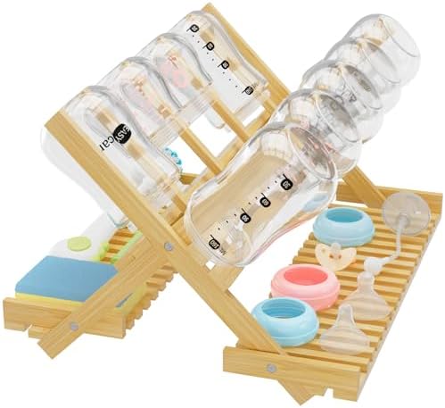Baby Bottle Drying Rack Foldable Vertical Bamboo Organizer by Unknown