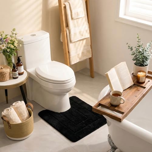 GRANNY SAYS Black U Shaped Toilet Rug 20" x 24", Non-Slip Bath Mat - Image 3