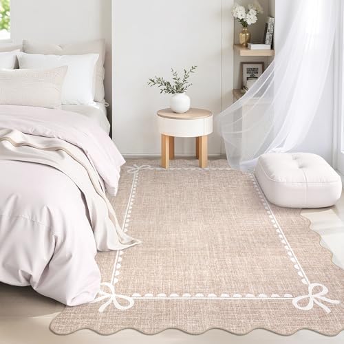 GarveeHome Scalloped Bow Rug 5x7 Washable Camel Rug - Image 3