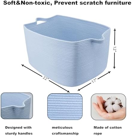 XUANGUO Large Rectangle Woven Cotton Rope Blanket Basket 22"x17"x12" Blue - Image 2
