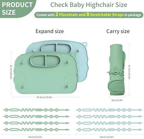 2-Pack Silicone Baby Mats with 8 Stretchable Straps & Suction Cups - Image 2