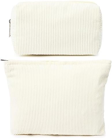 SOIDRAM 2 Pieces Corduroy Makeup Bag Large Corduroy Cosmetic Bag Capacity by SOIDRAM