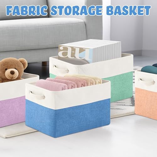 6 Pack Macaron Cube Storage Bins Fabric Handle Cube Baskets - Image 5