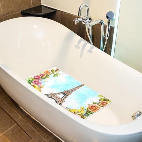Bathtub Mat Non Slip 26.8x15.1In, Paris Eiffel Tower Rose Bath Mat - Image 5
