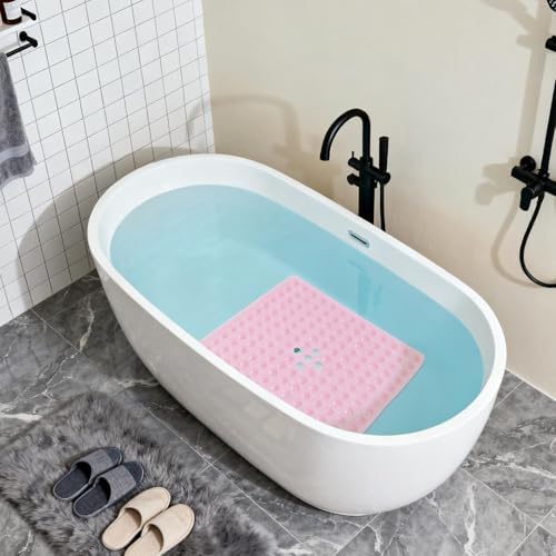 Anti-Slip Bathtub Shower Mat 21×21 Inch Clear Pink - Image 3