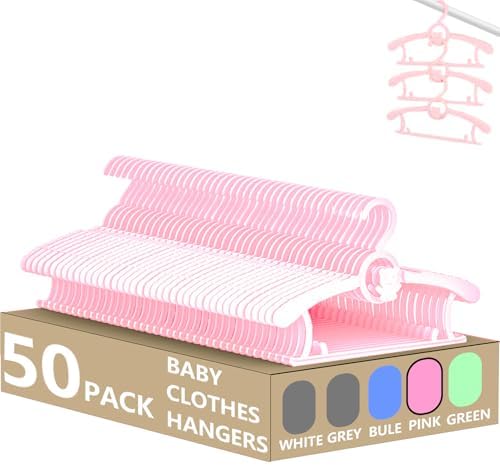 Kid Clothes Hangers 50 Pack, Plastic Baby Hangers Space Saving by HGYZE