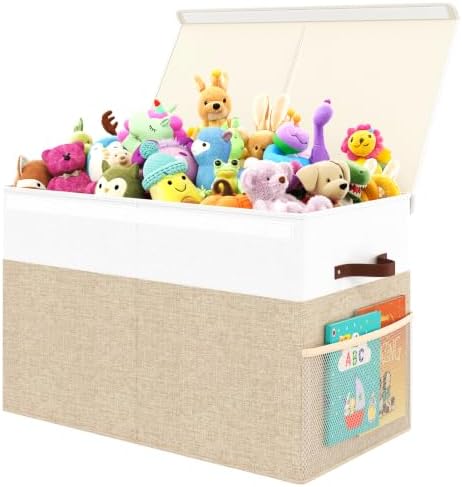 Large Toy Storage Box with Lid, Toy Chest with Divider, Foldable Organizer by Fineonly