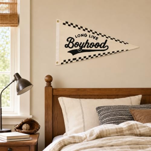 Long Live Boyhood Embroidery Pennant Flag, Checkered Banner Nursery Decor - Image 5