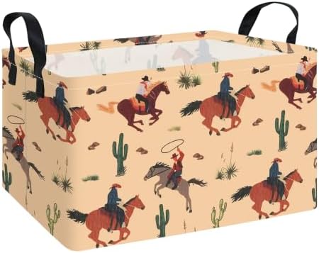 Rectangular Collapsible Storage Basket Nursery Toy Organizer Cactus Cowboy by LANGYASHAN