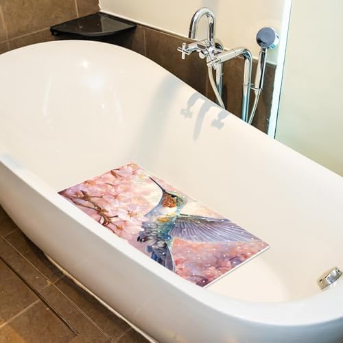 Shower Mat Non Slip, Cherry Blossom Humming Bird Anti Slip Bath Mat - Image 5
