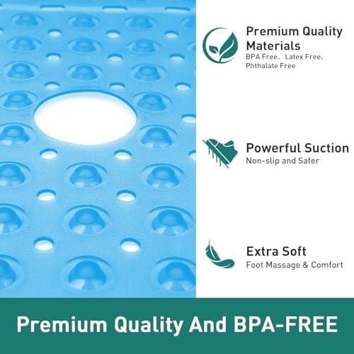 Large Square Shower Mat Bathtub Bath Mat Non Slip Blue 27"x27" - Image 6
