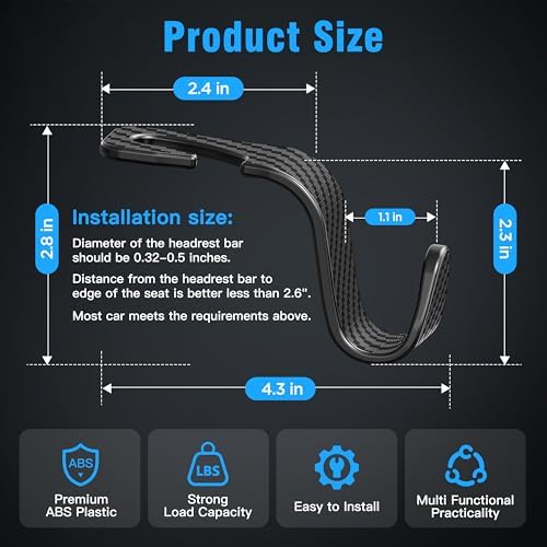 4-Pack Car Headrest Hooks Holds 55lbs Seat Storage Organizer - Image 6