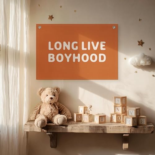 Long Live Boyhood Banner – Boy Room Decor Linen Banner Hanging Flag Retro Pink - Image 2