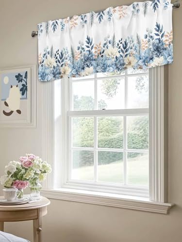 Vandarllin Blue Christmas Poinsettia Valance Curtains - Image 5