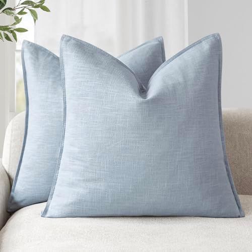 Foindtower Linen Solid Decorative Throw Pillow Covers 22x22 Inch Sky Blue by Foindtower