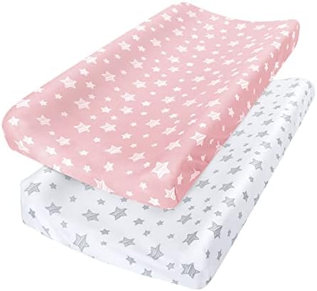 Changing Pad Cover for Girls 2 Pack, Soft Unisex Diaper Change Table Sheets by Moonsea