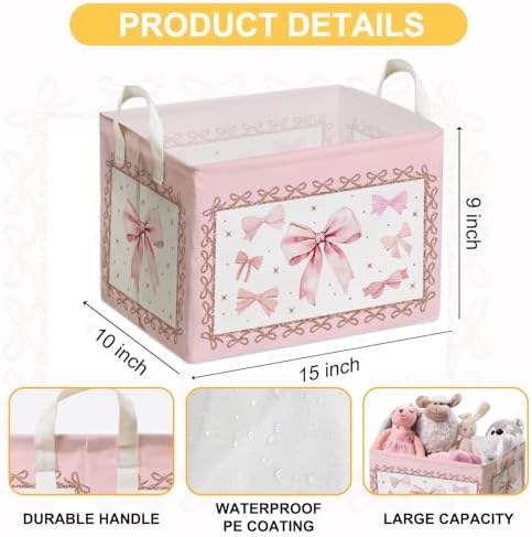 Pink Bow Foldable Storage Box, Waterproof Toy and Clothes Storage Box - Image 2