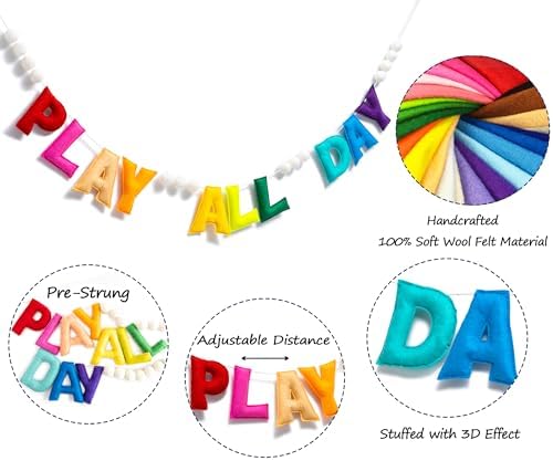 Pre-Strung Rainbow Play All Day Felt Banner Reusable Wall Sign Play All Day - Image 2