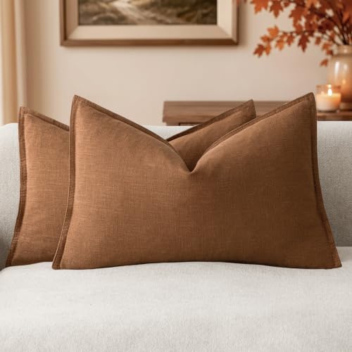 Foindtower Decorative Linen Lumbar Throw Pillow Covers 12x20 Orange Brown by Foindtower