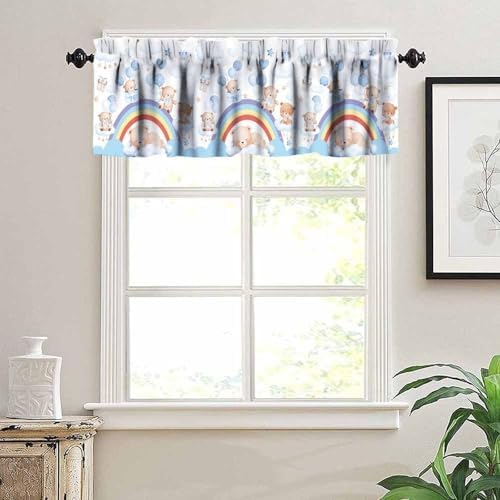 Rainbow Valances Curtain Cute Lovely Blue Bear Cloud Rainbow Window Treatment - Image 5