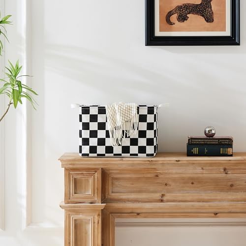 Ohocut Black White Checkered Canvas Basket, Rectangular Organizing Decorative - Image 2