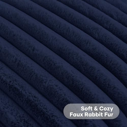 FUTEI Pack of 2 Faux Fur Throw Pillow Covers 18x18 Inch, Dark Navy - Image 2