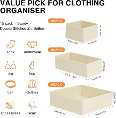 DIMJ Drawer Organizer Clothes, 15 Pack Dresser Organizer, Foldable Closet - Image 2